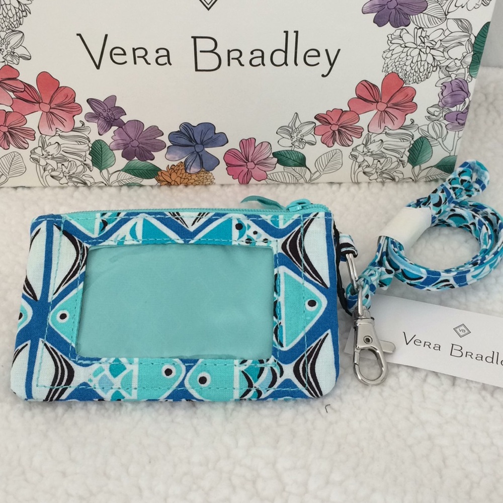 Vera Bradley Zip ID & Lanyard Go Fish Blue - Picture 1 of 5